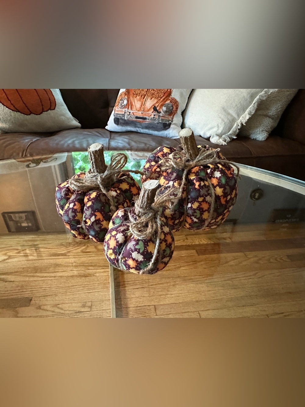 Handmade Decorative Fabric Pumpkins in Burgundy Floral - Seasonal Table Accent